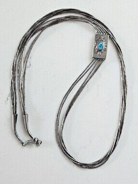 Vintage Navajo Chee Liquid Sterling Silver Multi-Strand Necklace Turquoise 26"